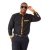 Black Kente Trim Dress Shirt, Long Sleeve