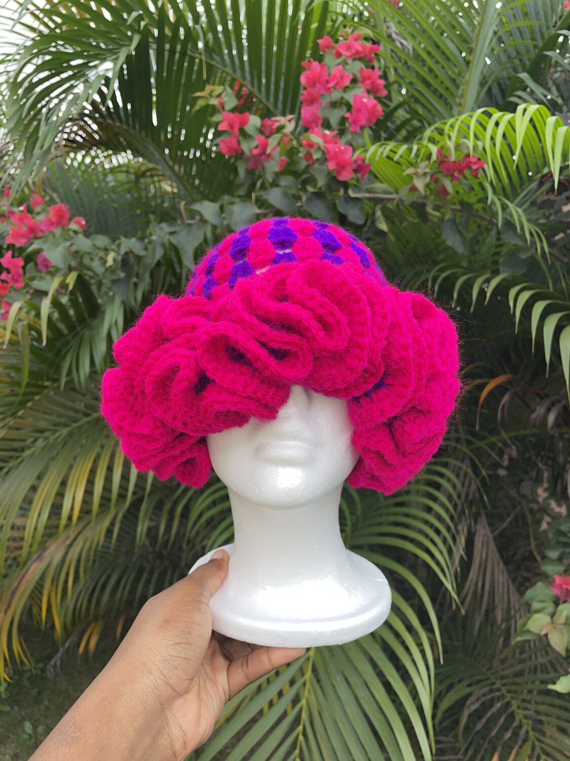 Crochet Pink and Purple Ruffle Hat - Handmade Colorful Cap for Women and Girls - Soft, Cozy & Stylish