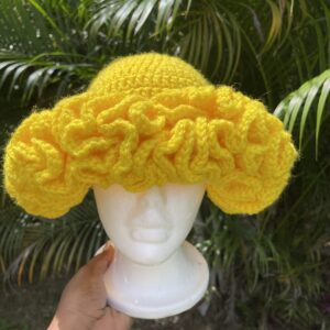 Yellow crochet ruffle hat - Lightweight, Stylish Headwear for All Ages