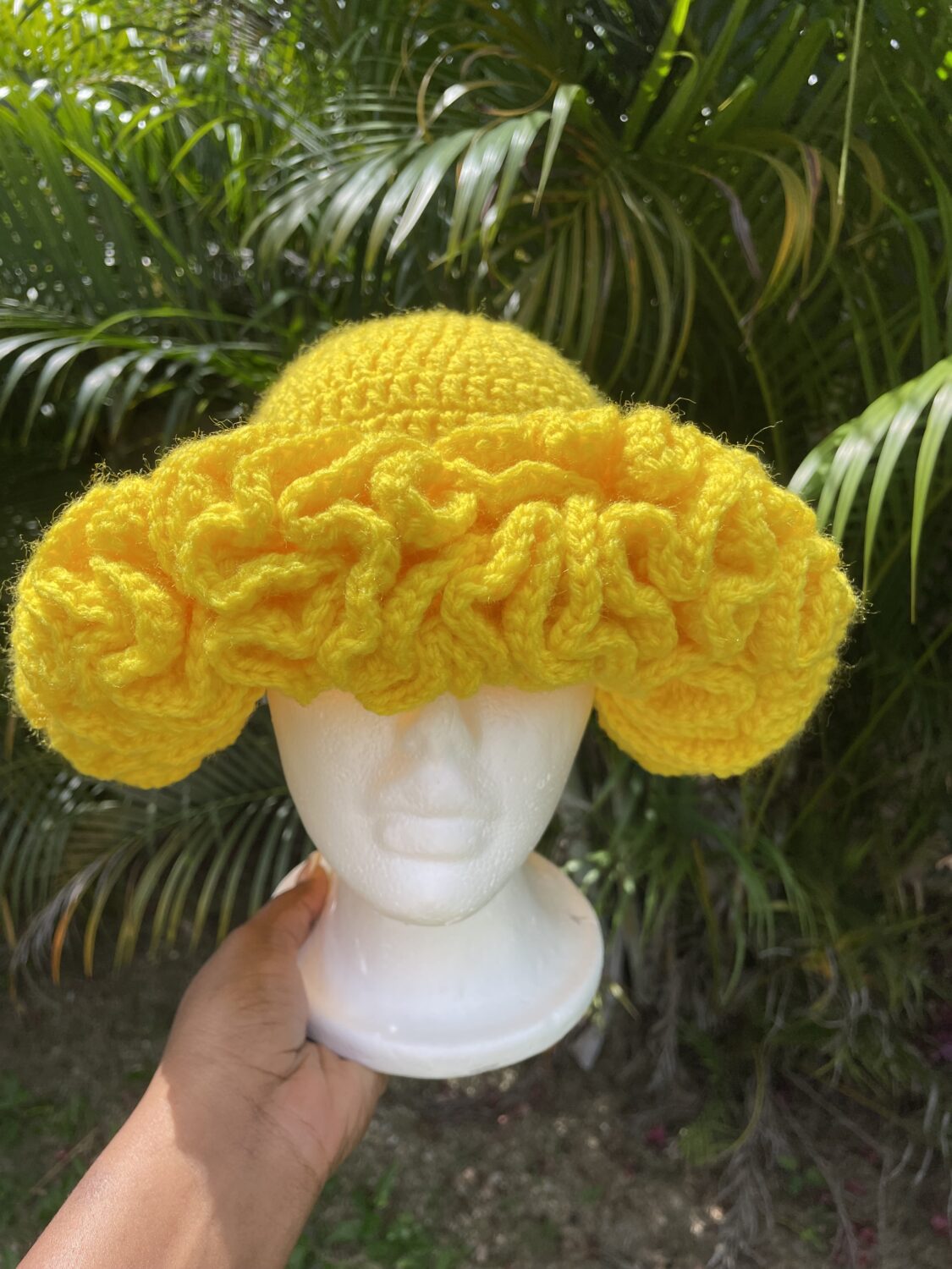 Yellow crochet ruffle hat - Lightweight, Stylish Headwear for All Ages