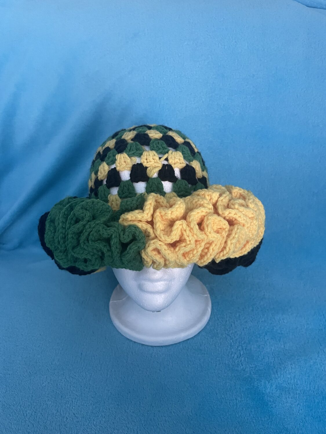 Jamaican Ruffle Hat - Handmade Crochet Cap with Jamaican-Inspired Colours - Comfortable, Cultural, and Bold