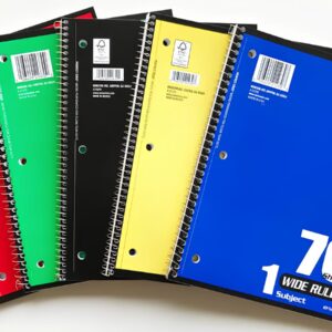 Norcom 21370, 1-Subject Spiral Notebook, Wide Ruled 10 1/2" x 8", 70 Sheets, 5-Pack (Assorted Colors) Item #: 21370